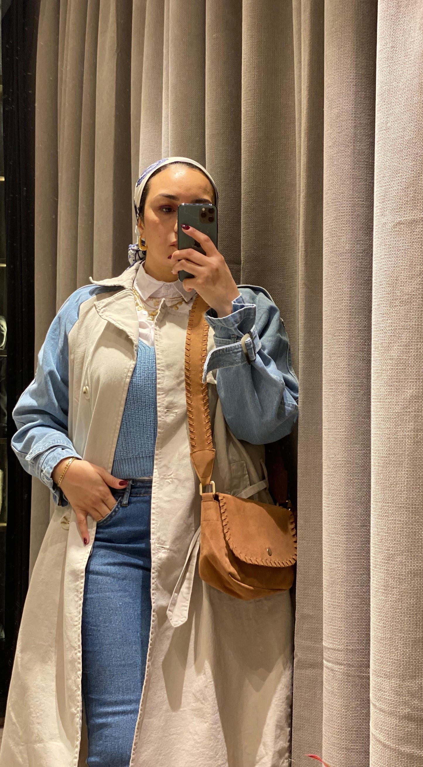 Denim Sleeve x Gabardine Trench Coat