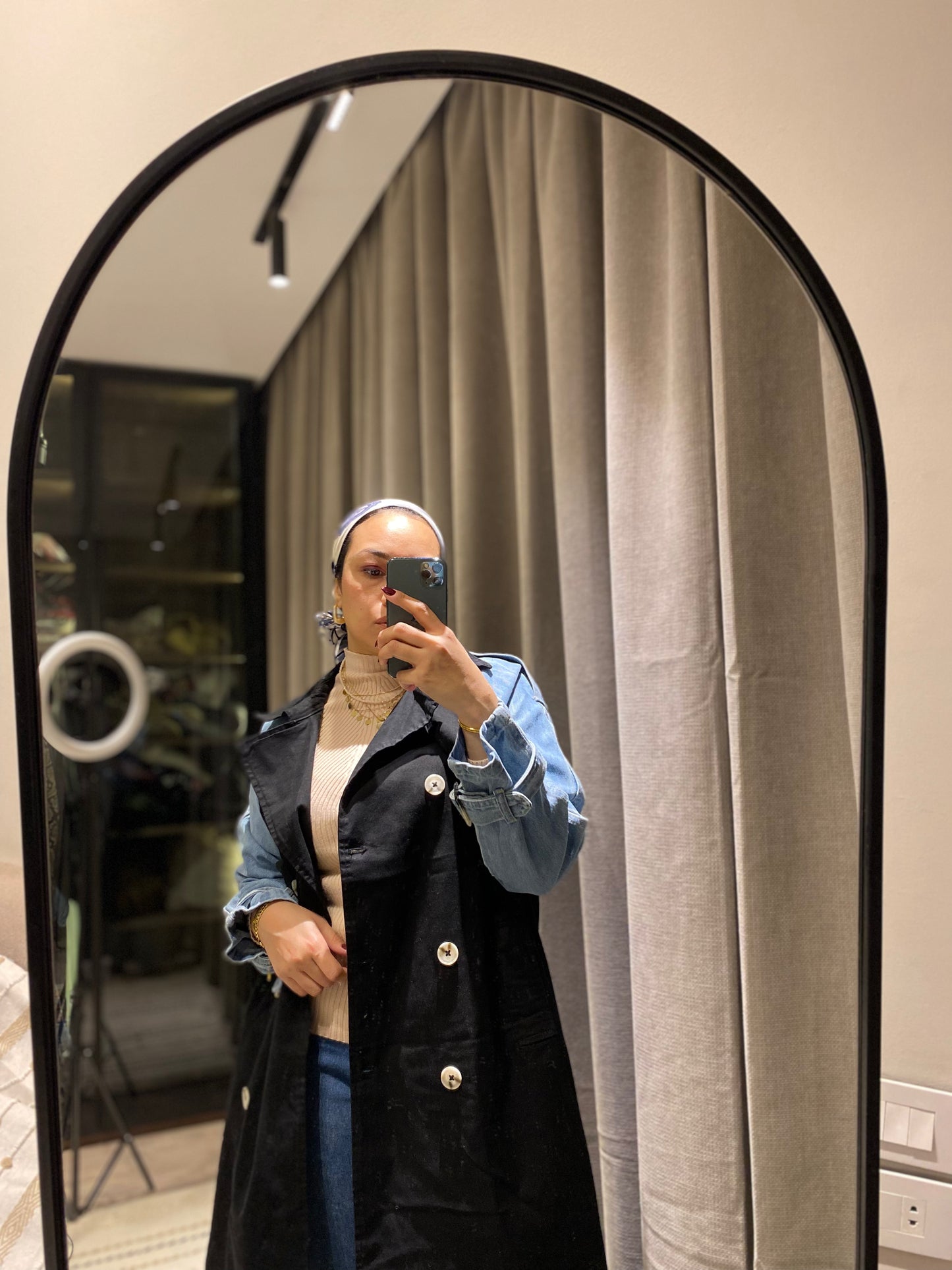 Denim Sleeve x Gabardine Trench Coat