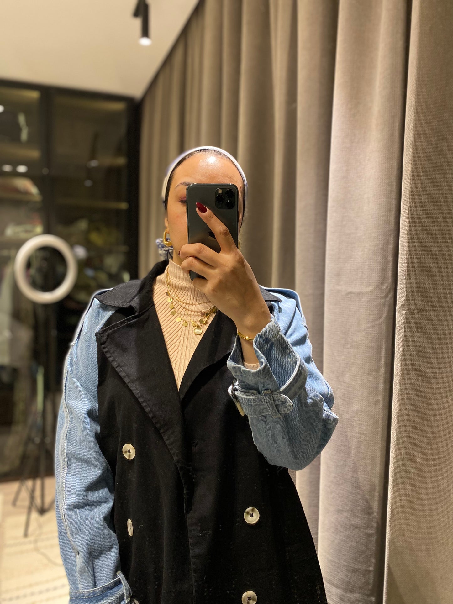 Denim Sleeve x Gabardine Trench Coat