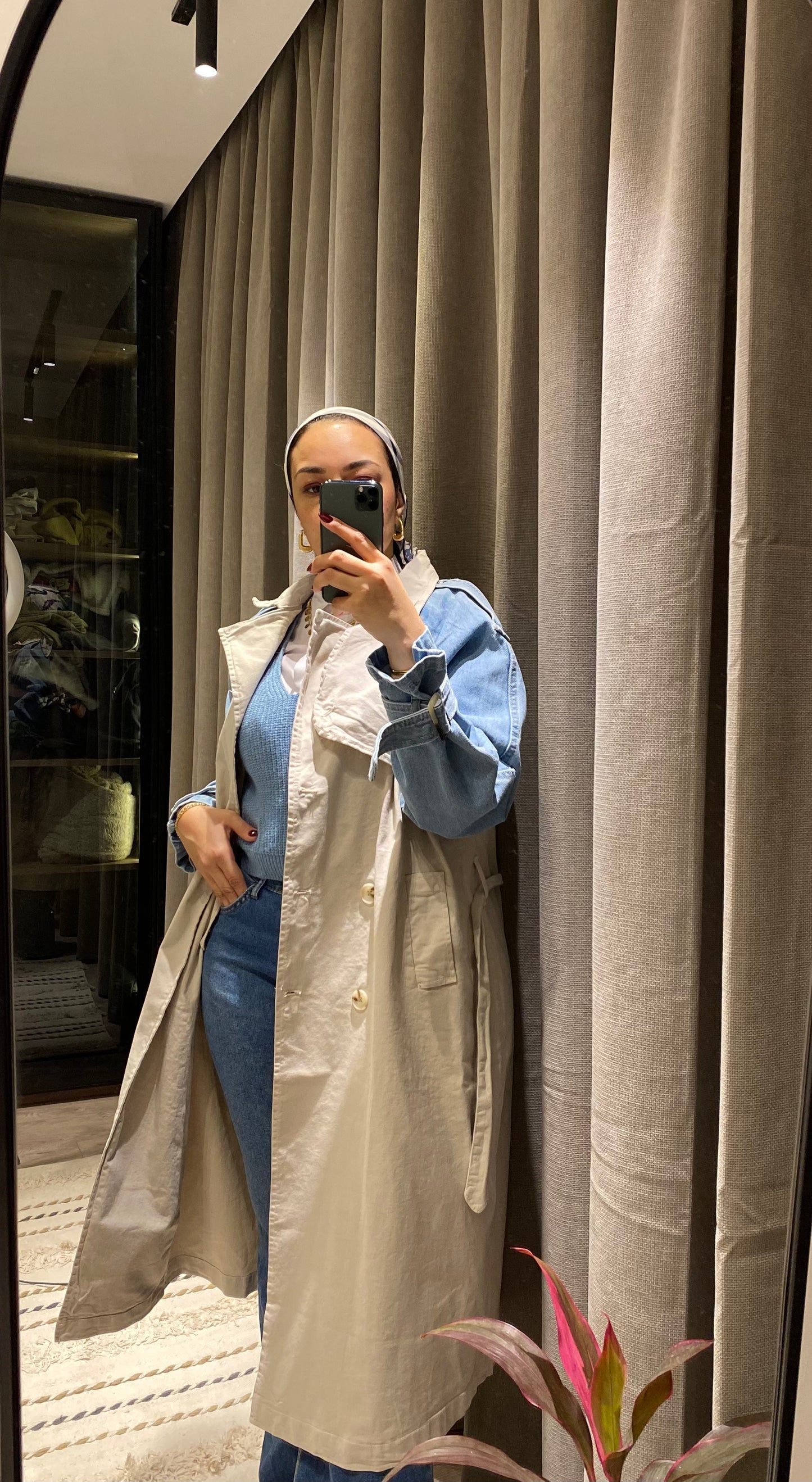 Denim Sleeve x Gabardine Trench Coat