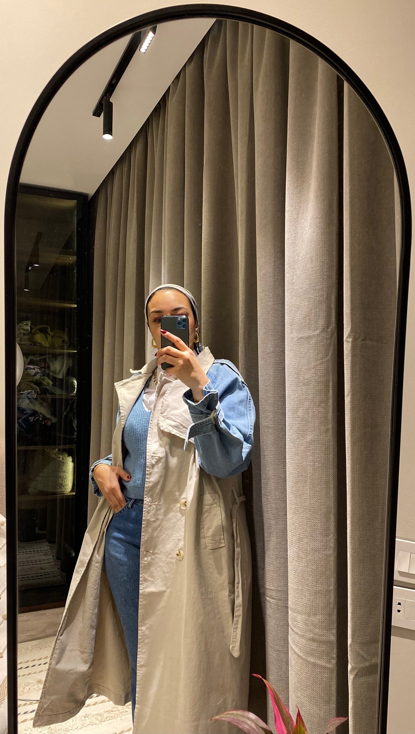 Denim Sleeve x Gabardine Trench Coat