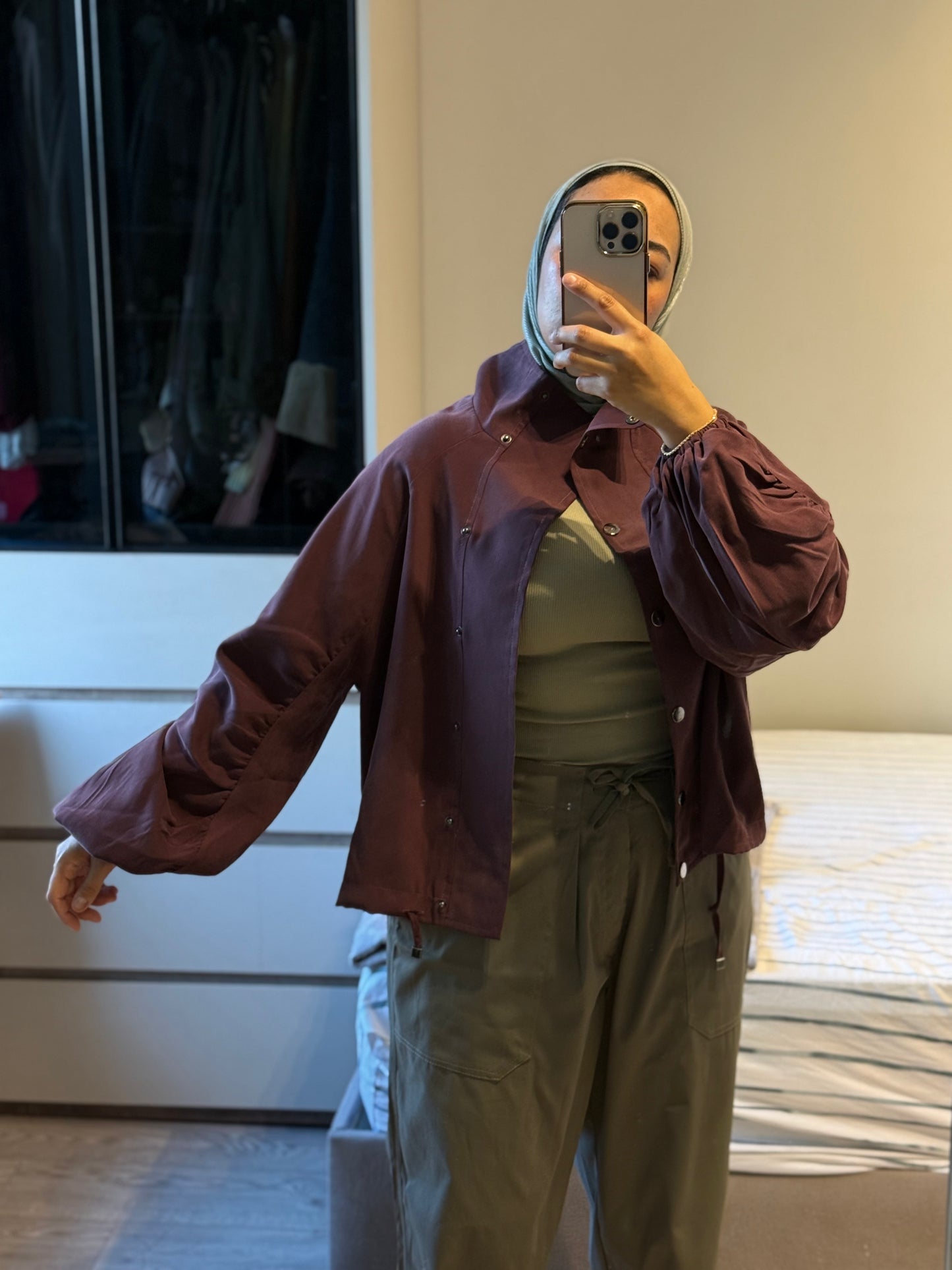 Funnel Collar Velvet Touch Jacket