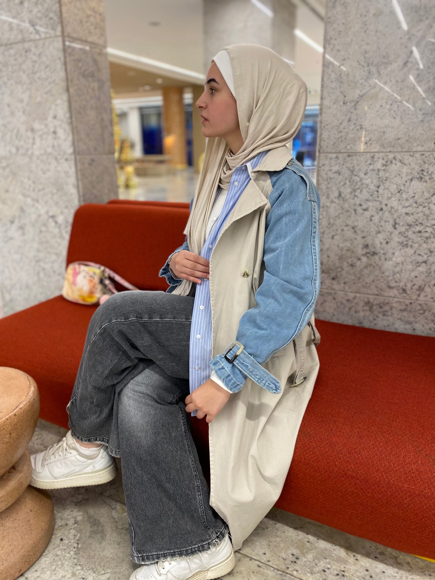 Denim Sleeve x Gabardine Trench Coat