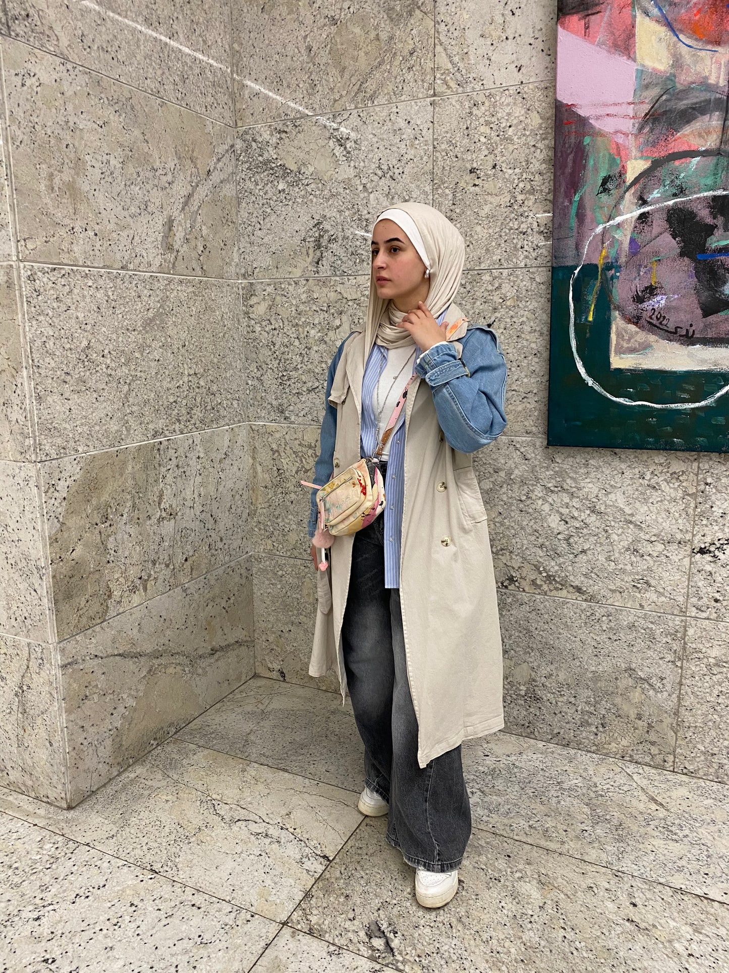 Denim Sleeve x Gabardine Trench Coat