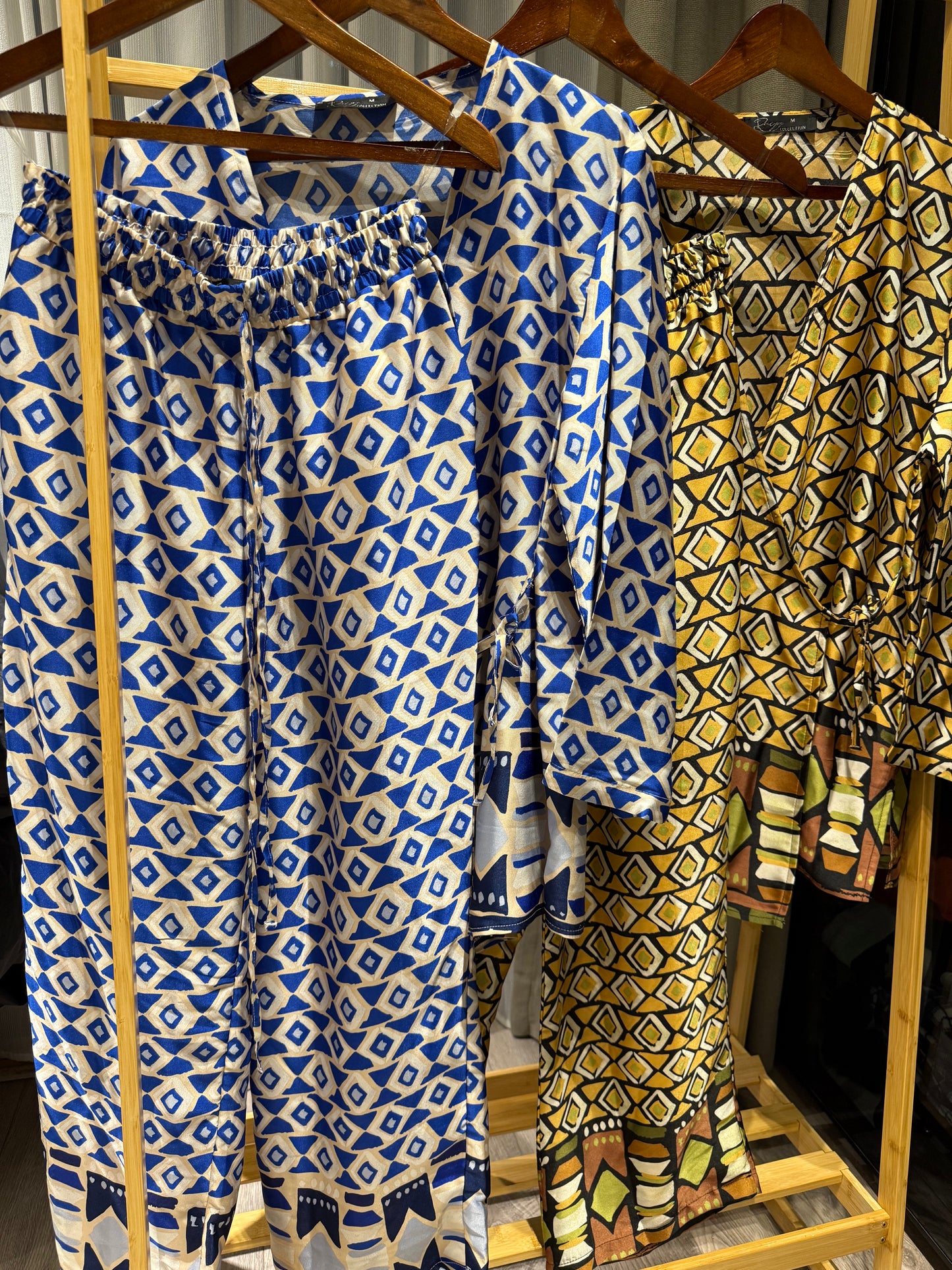 Muted Shine Patterned Pants Set