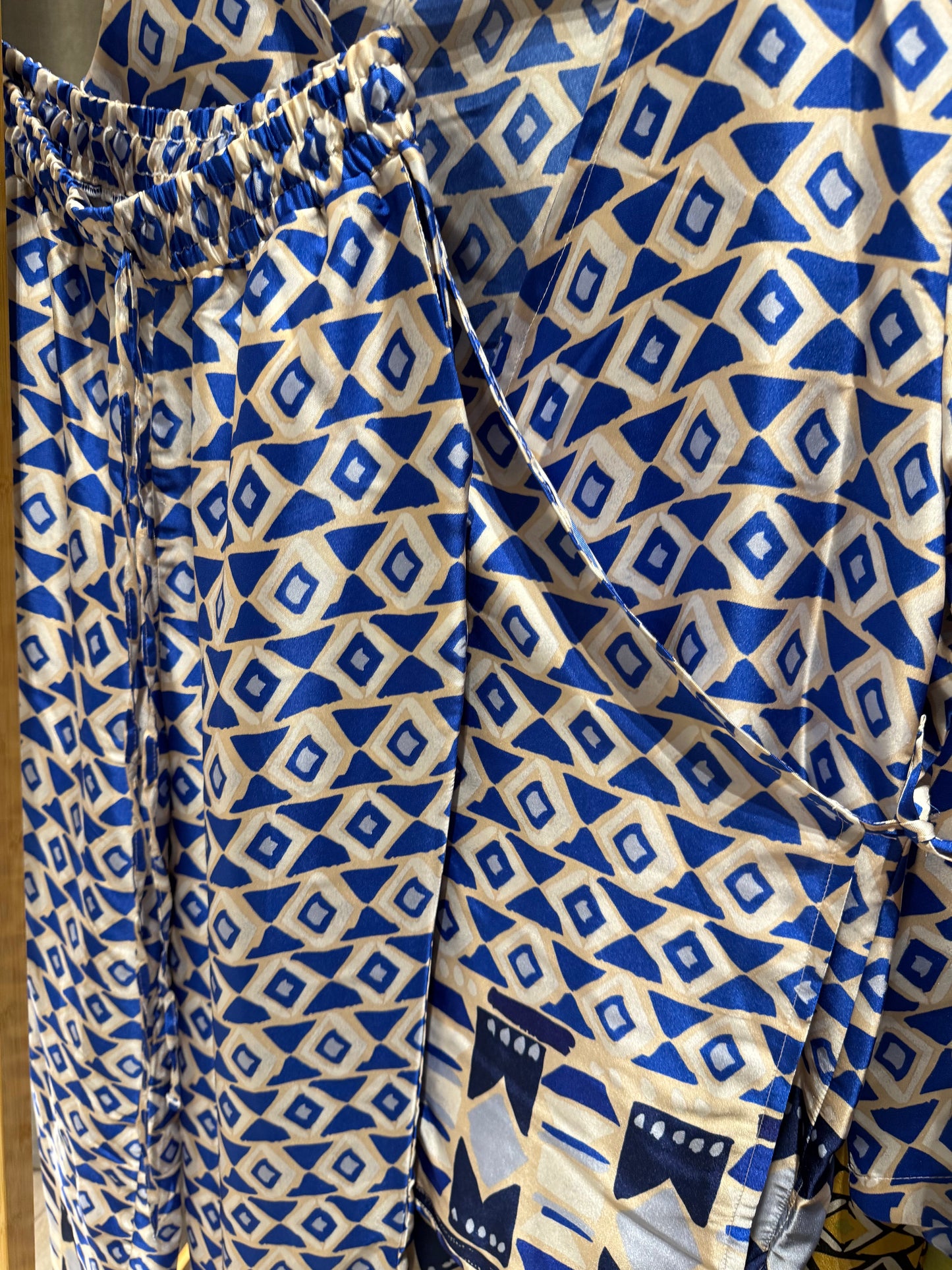 Muted Shine Patterned Pants Set