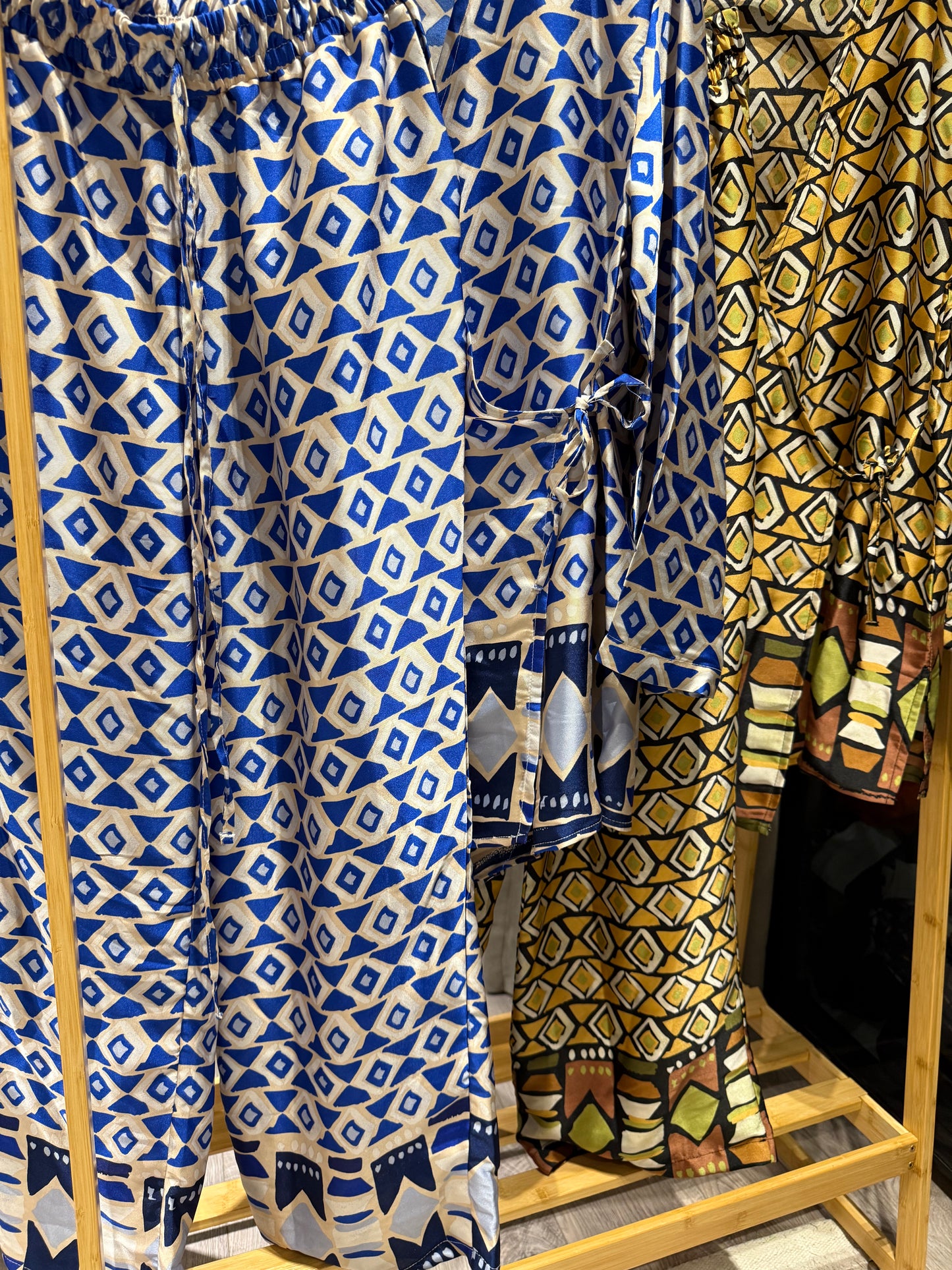 Muted Shine Patterned Pants Set