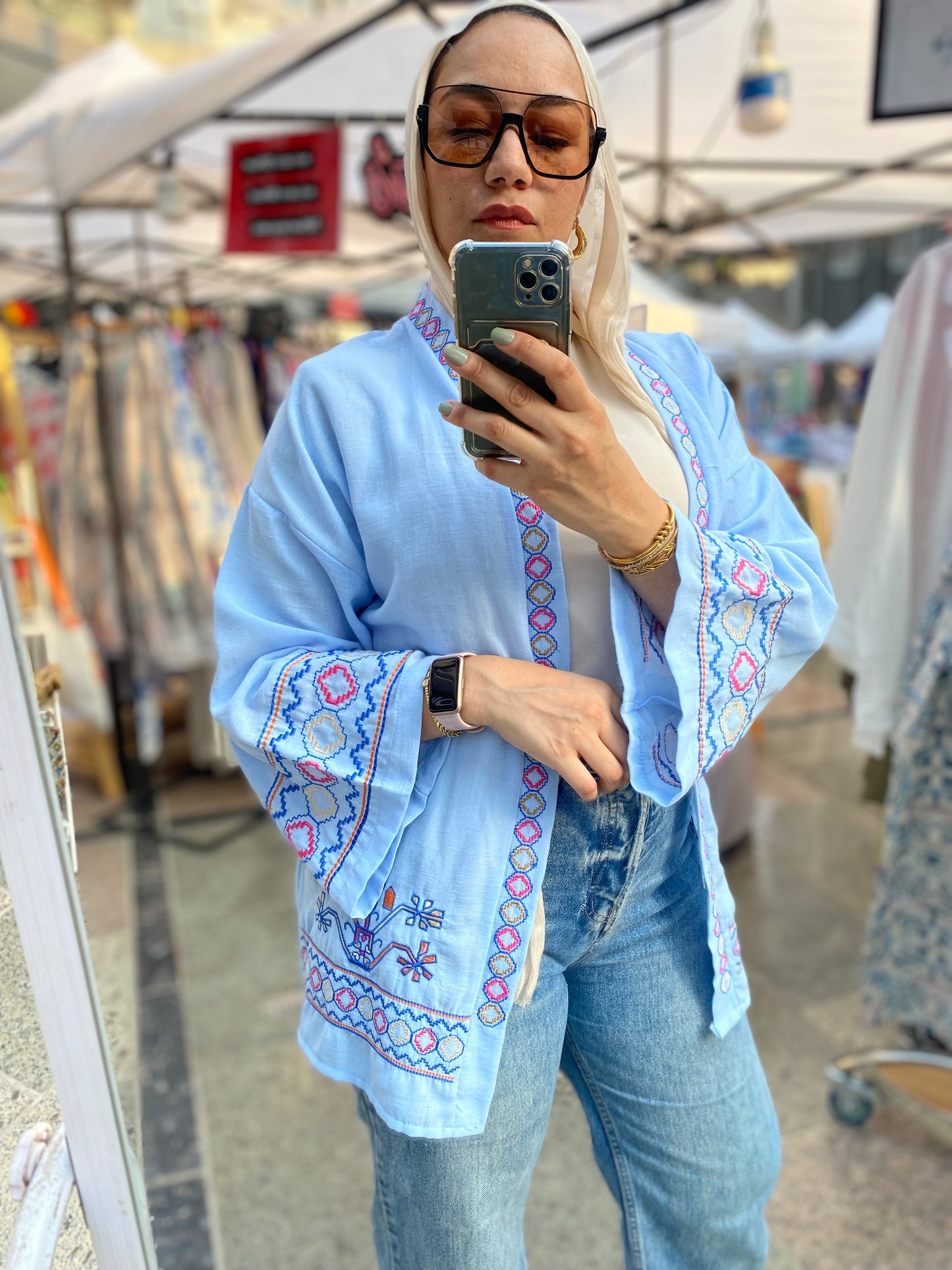 Embroidered Linen Cardigan