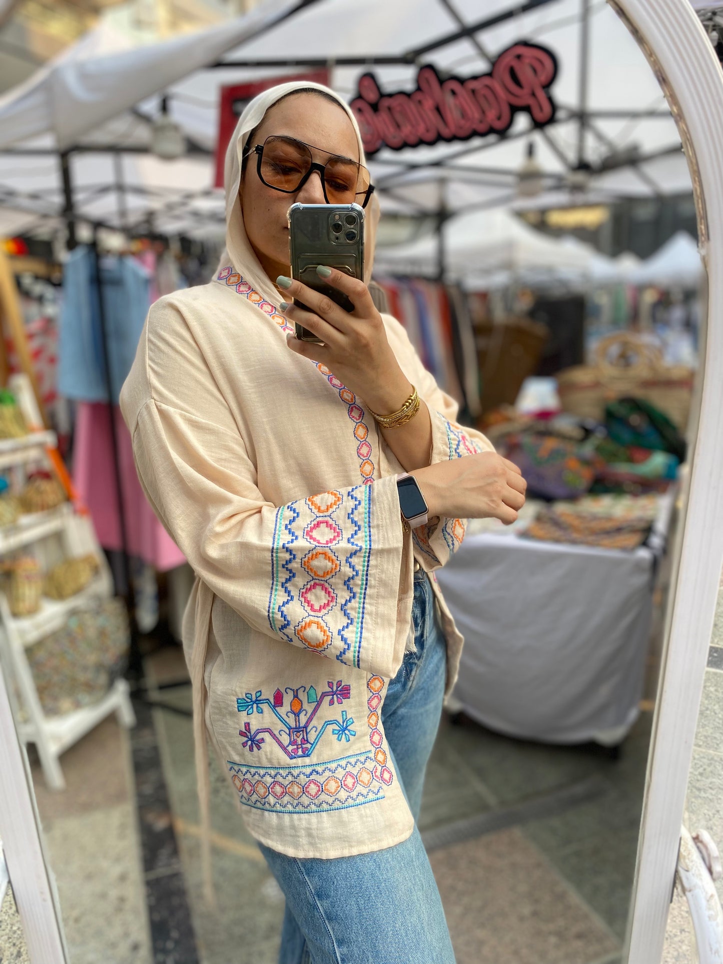 Embroidered Linen Cardigan