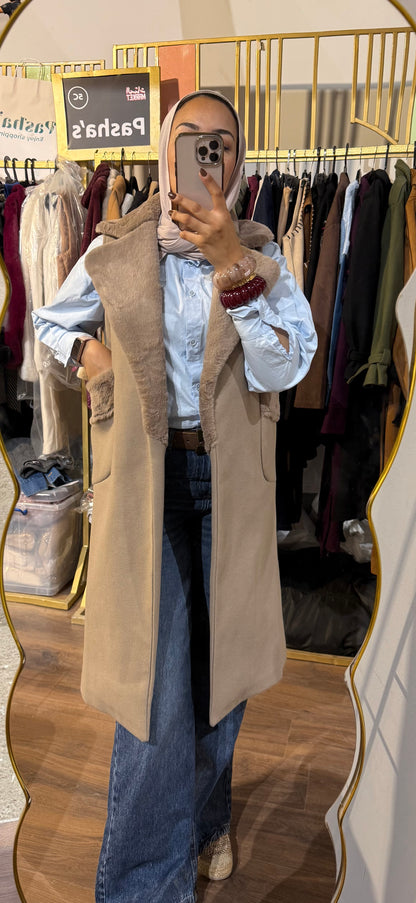 Wool x Fur Open Long Jacket