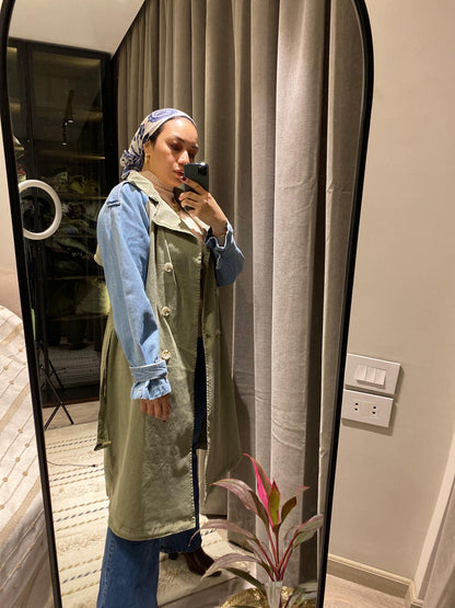 Denim Sleeve x Gabardine Trench Coat