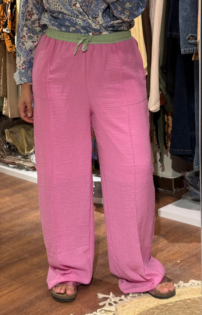 Color Mix Linen Pants