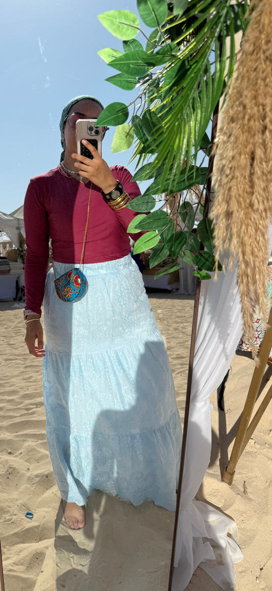 Fully Embroidered Poplin Skirt