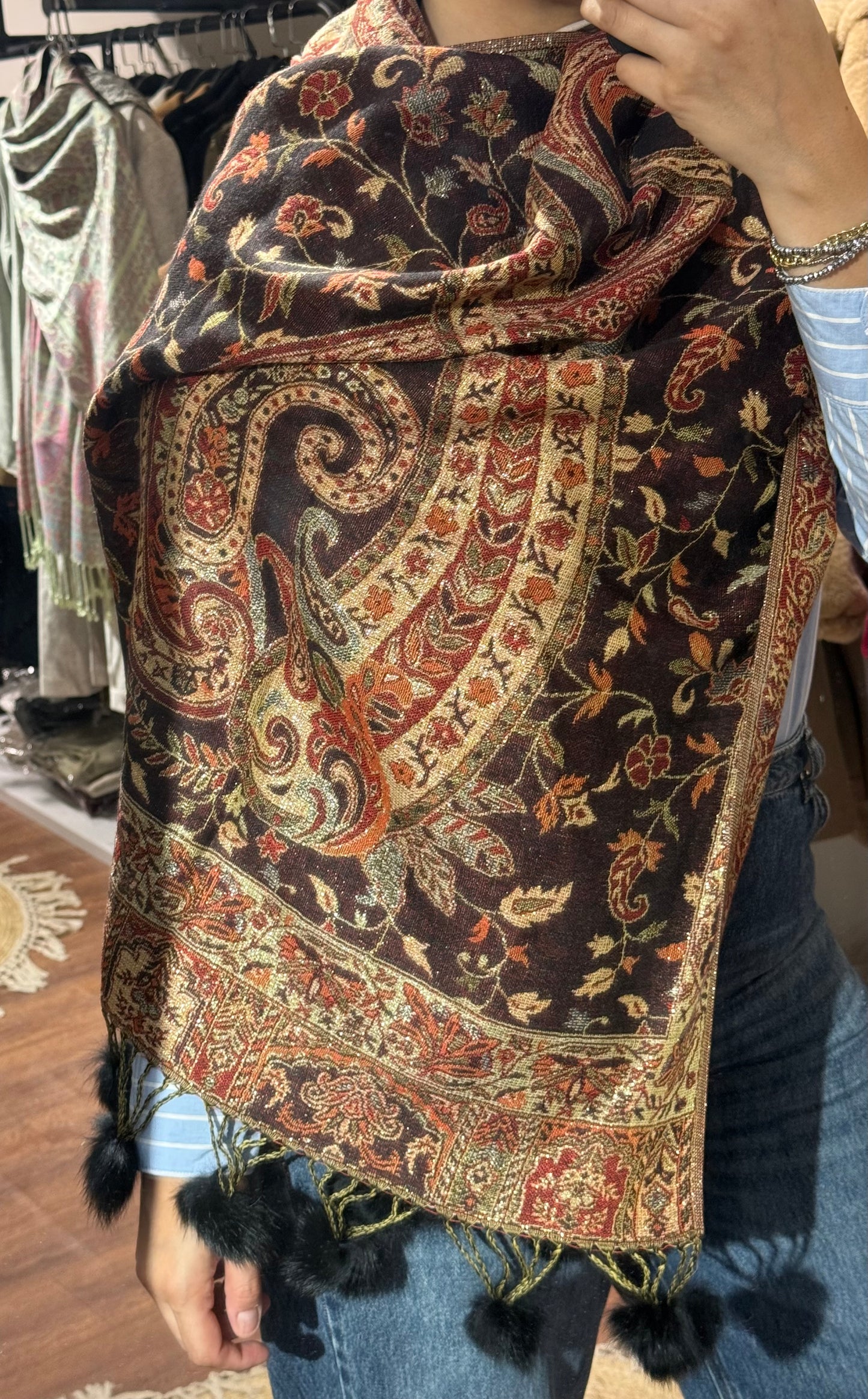 Glittery with fur pashmina