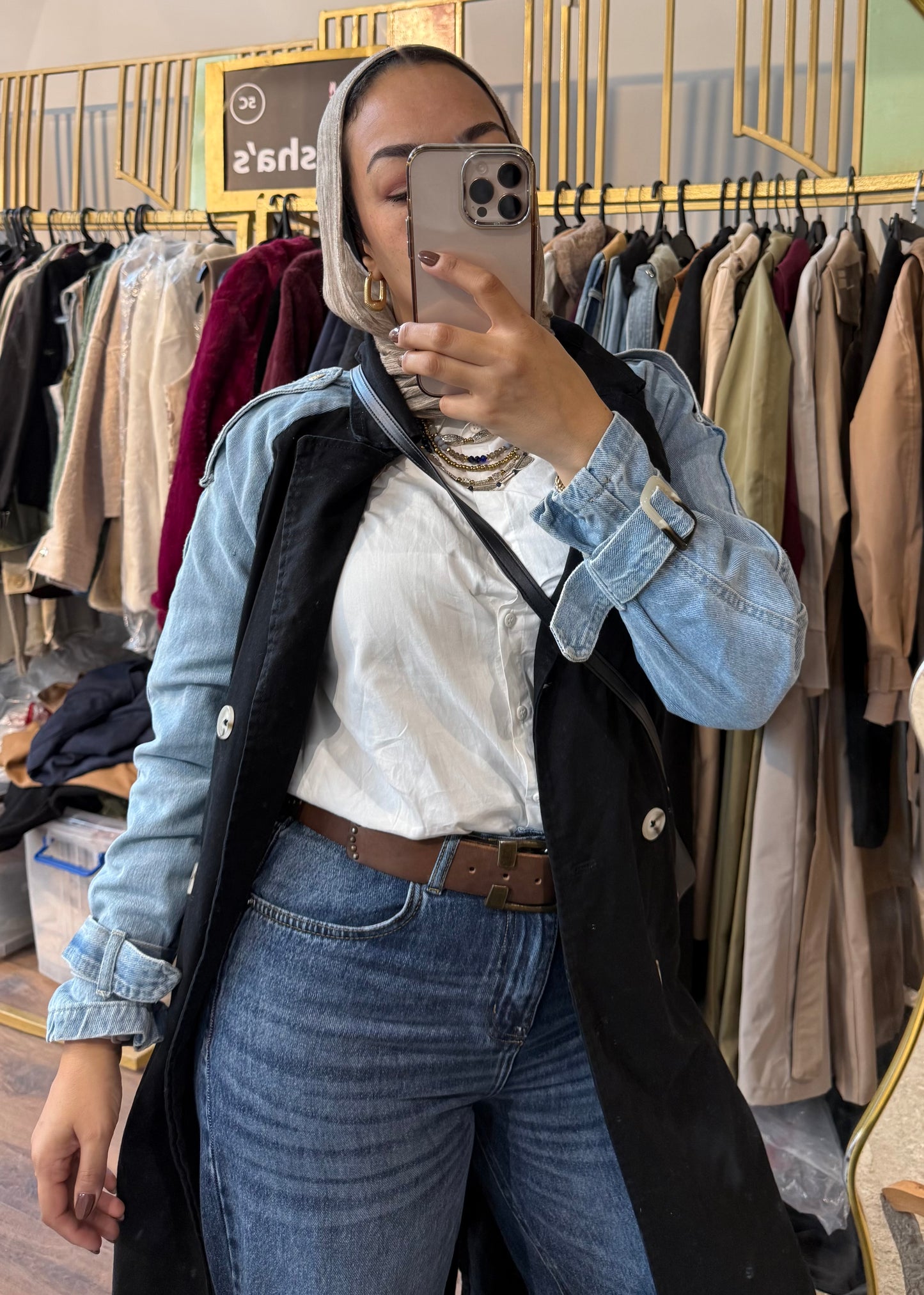 Denim Sleeve x Gabardine Trench Coat