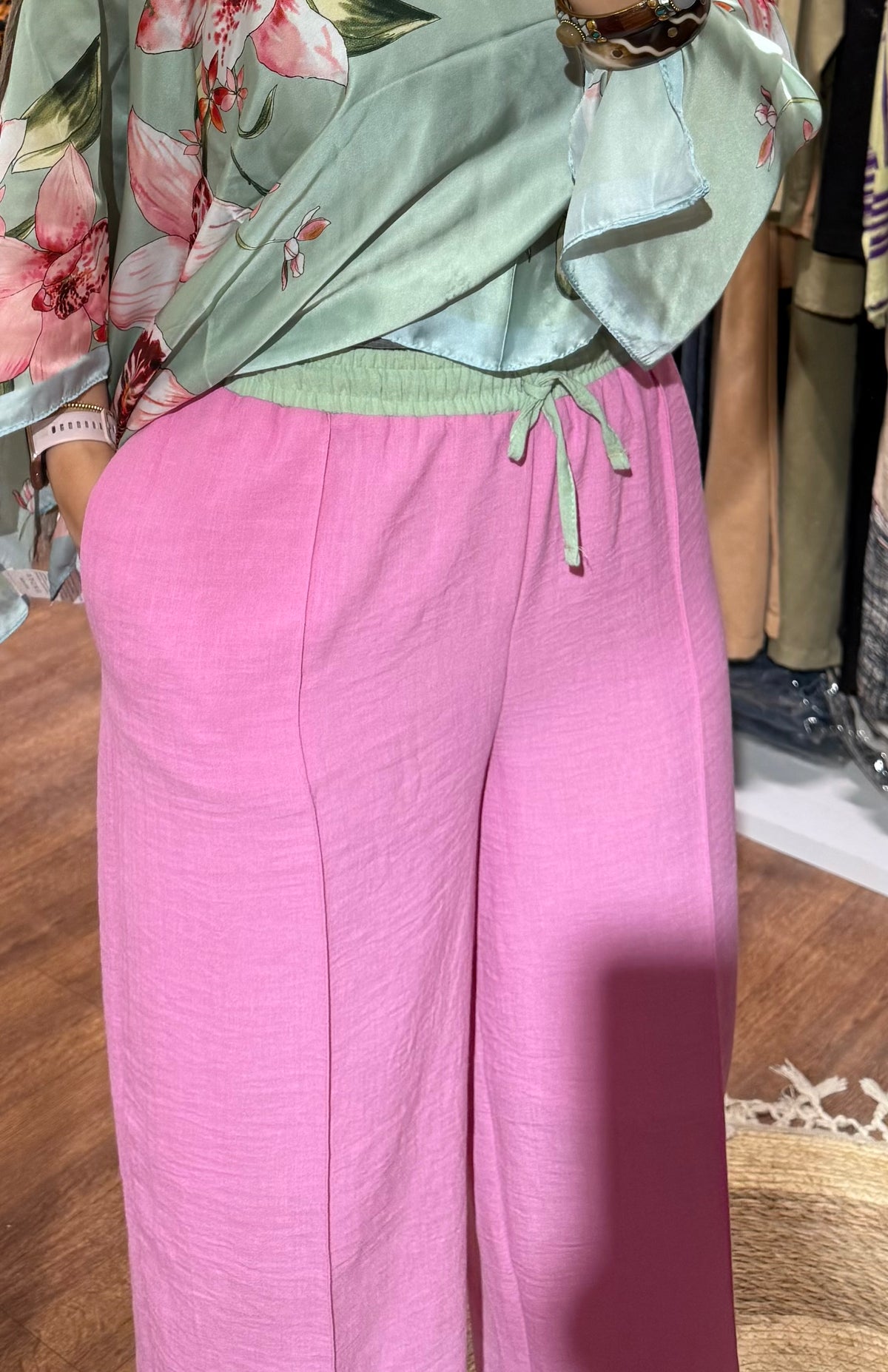 Color Mix Linen Pants