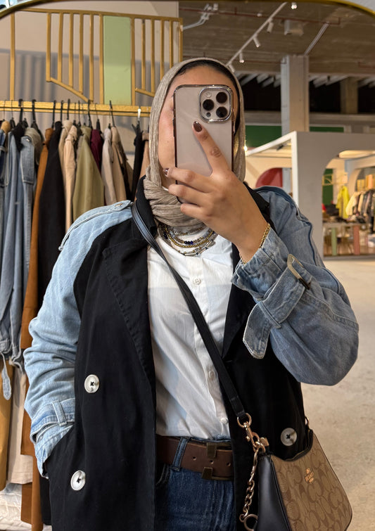 Denim Sleeve x Gabardine Trench Coat