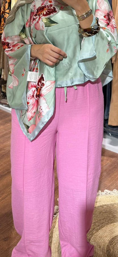 Color Mix Linen Pants