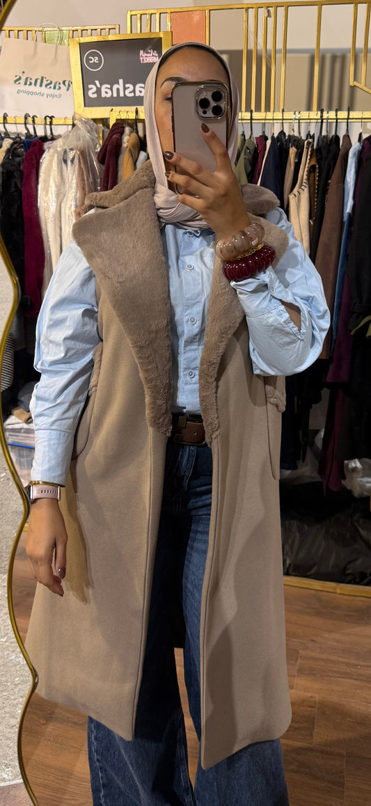 Wool x Fur Open Long Jacket