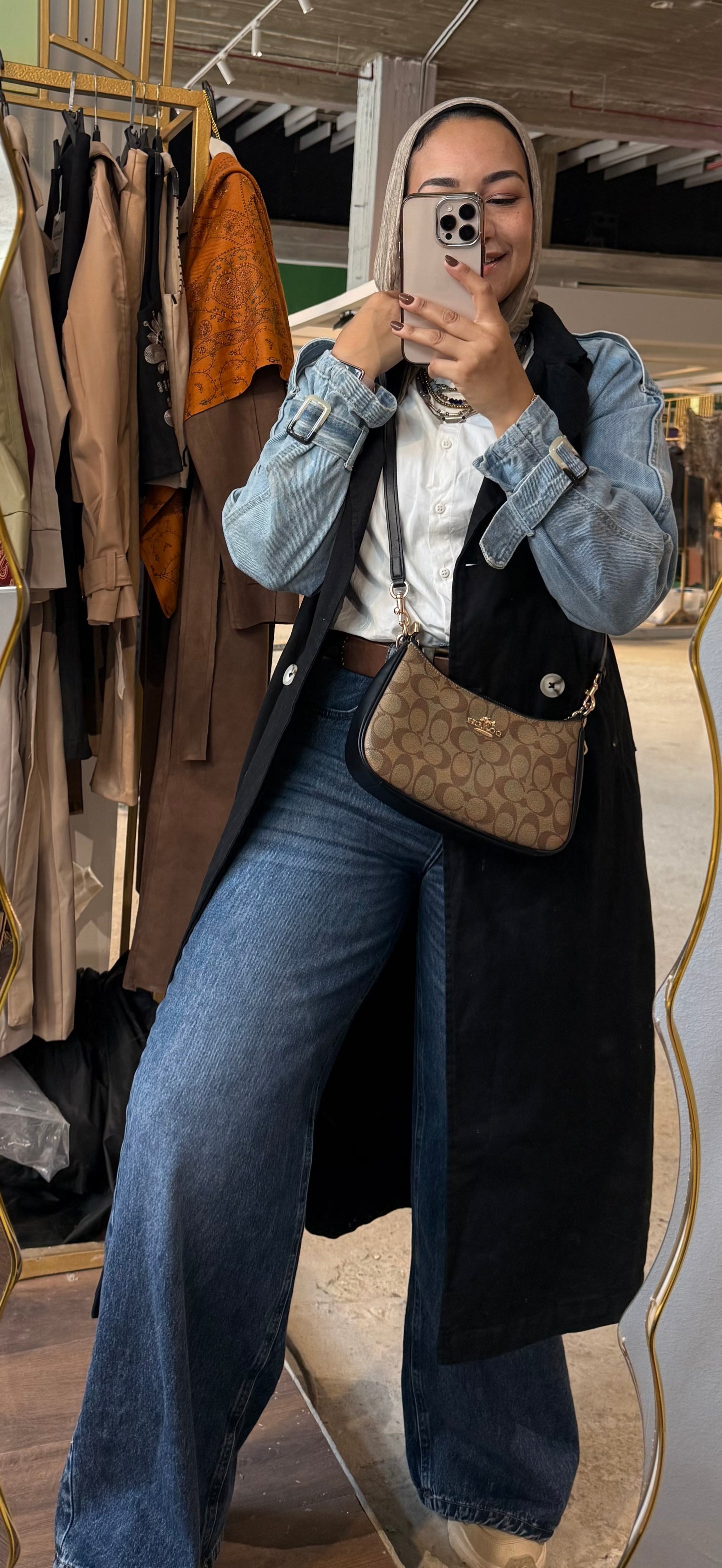 Denim Sleeve x Gabardine Trench Coat