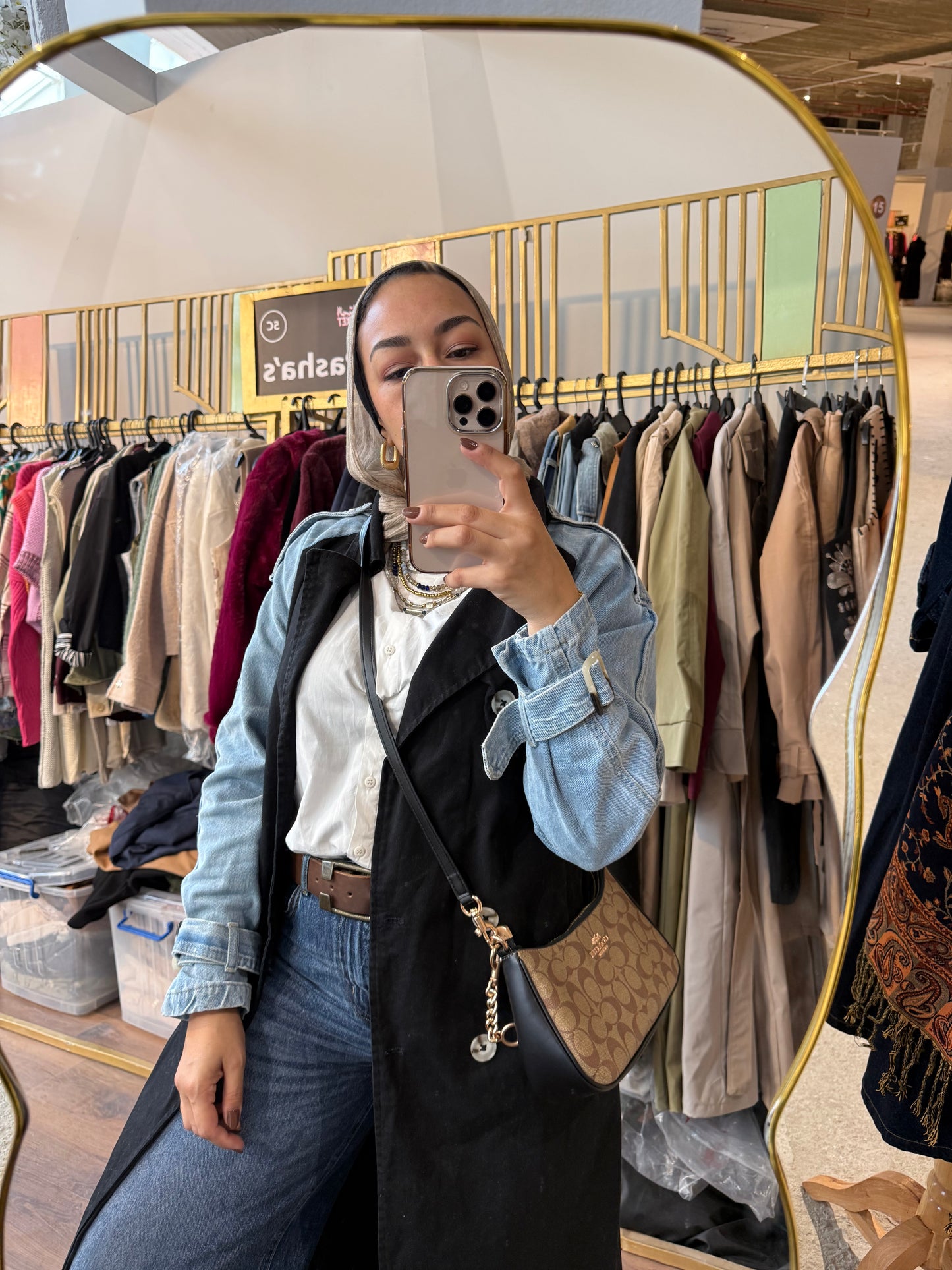 Denim Sleeve x Gabardine Trench Coat