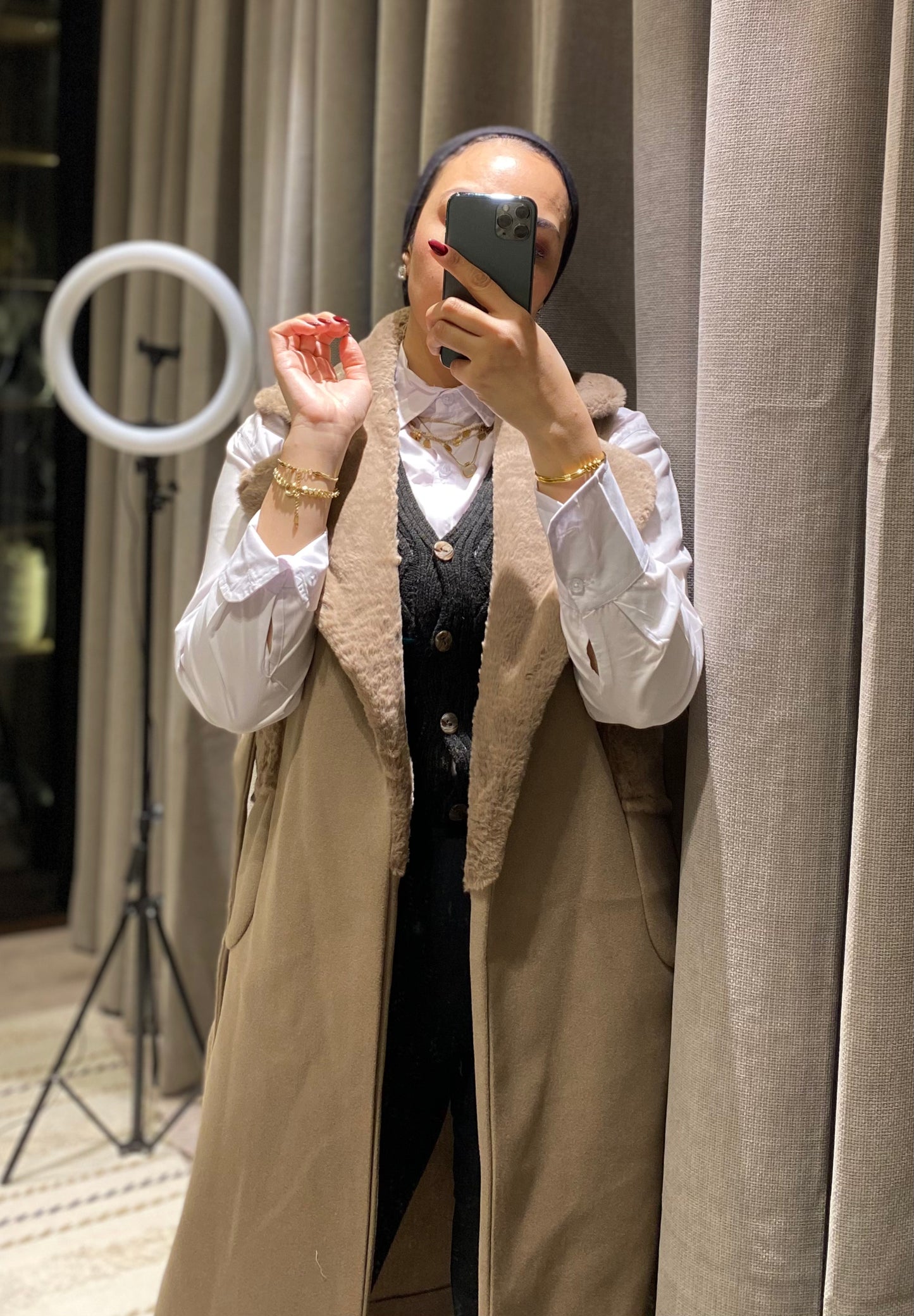 Wool x Fur Open Long Jacket