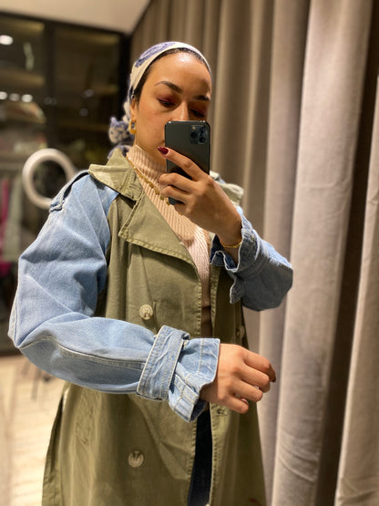 Denim Sleeve x Gabardine Trench Coat