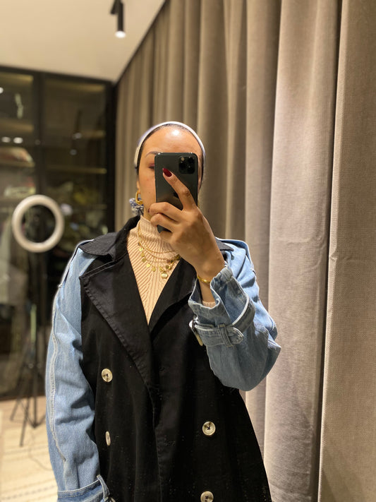 Denim Sleeve x Gabardine Trench Coat