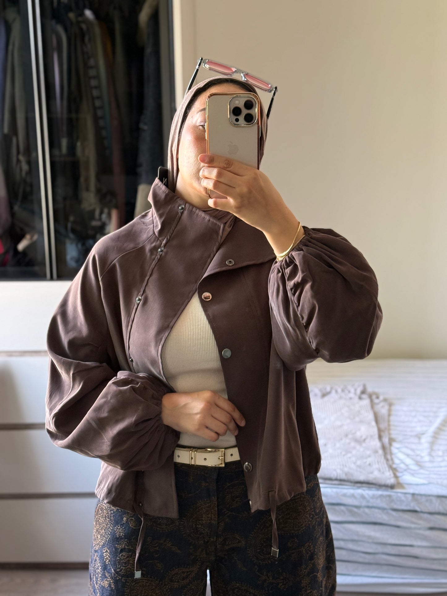 Funnel Collar Velvet Touch Jacket