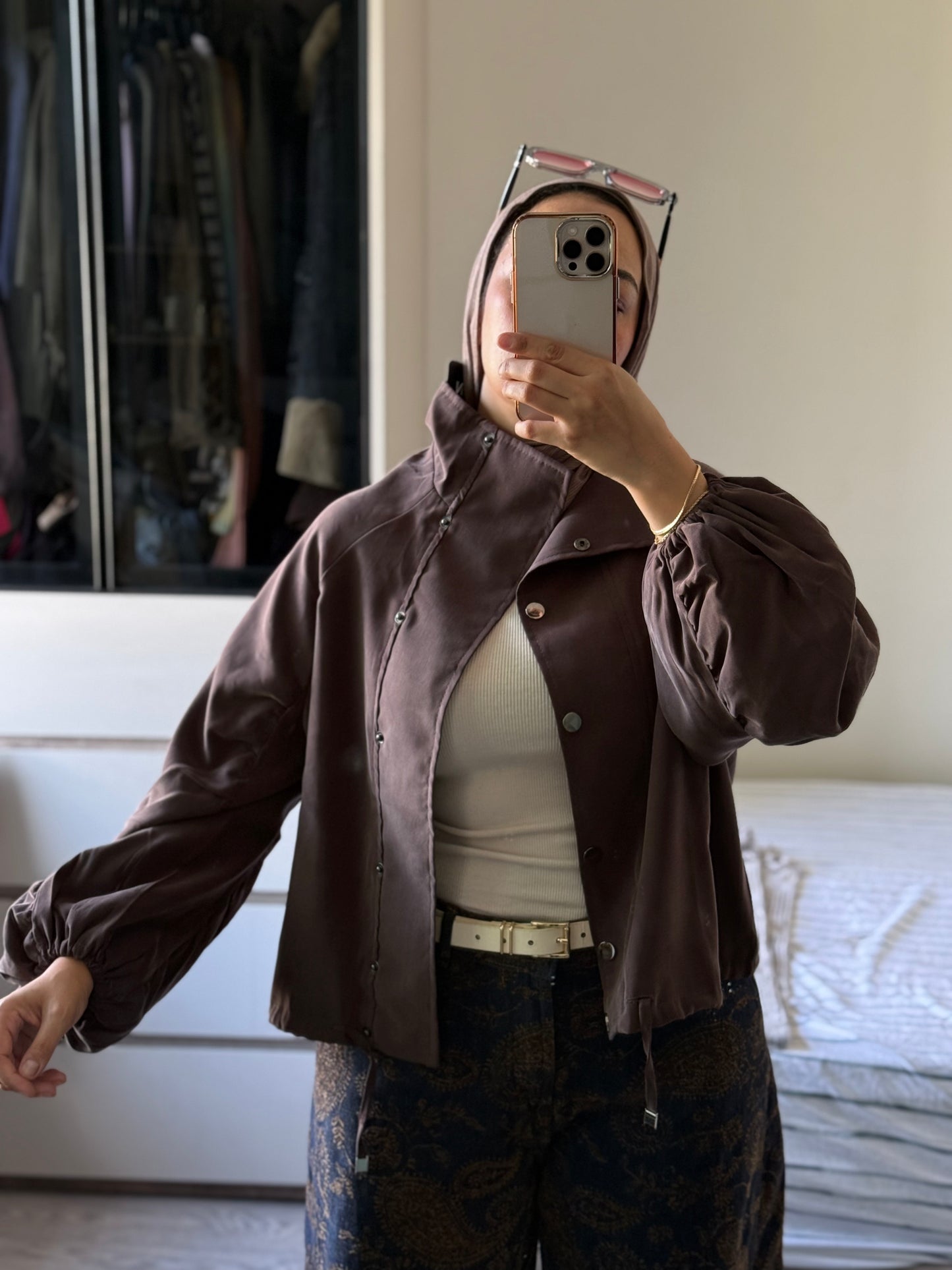 Funnel Collar Velvet Touch Jacket