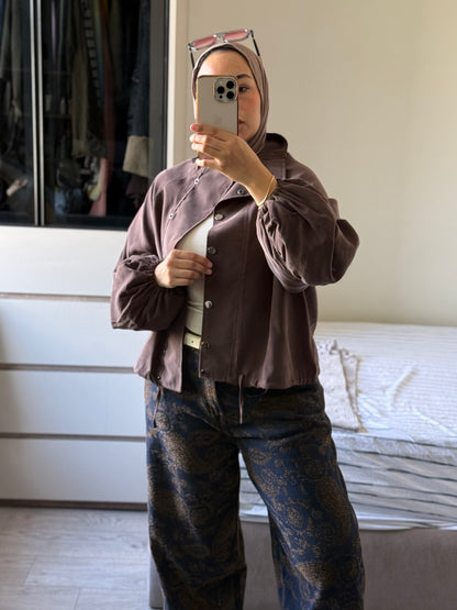 Funnel Collar Velvet Touch Jacket