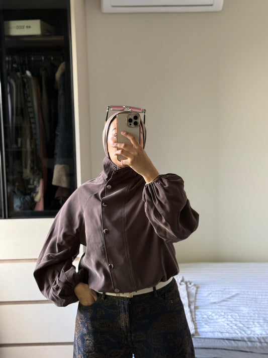 Funnel Collar Velvet Touch Jacket
