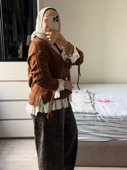 Wool x Lace Feminine Cardigan