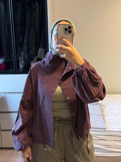 Funnel Collar Velvet Touch Jacket