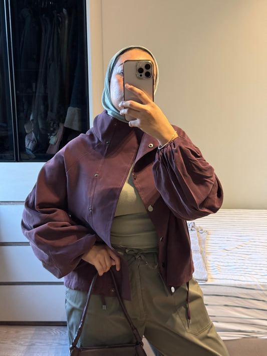 Funnel Collar Velvet Touch Jacket