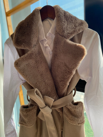 Wool x Fur Open Long Jacket