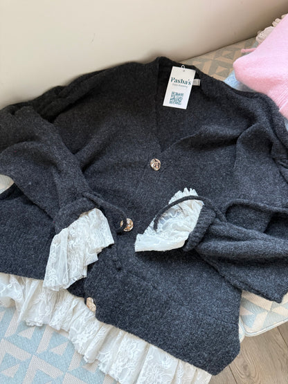 Wool x Lace Feminine Cardigan