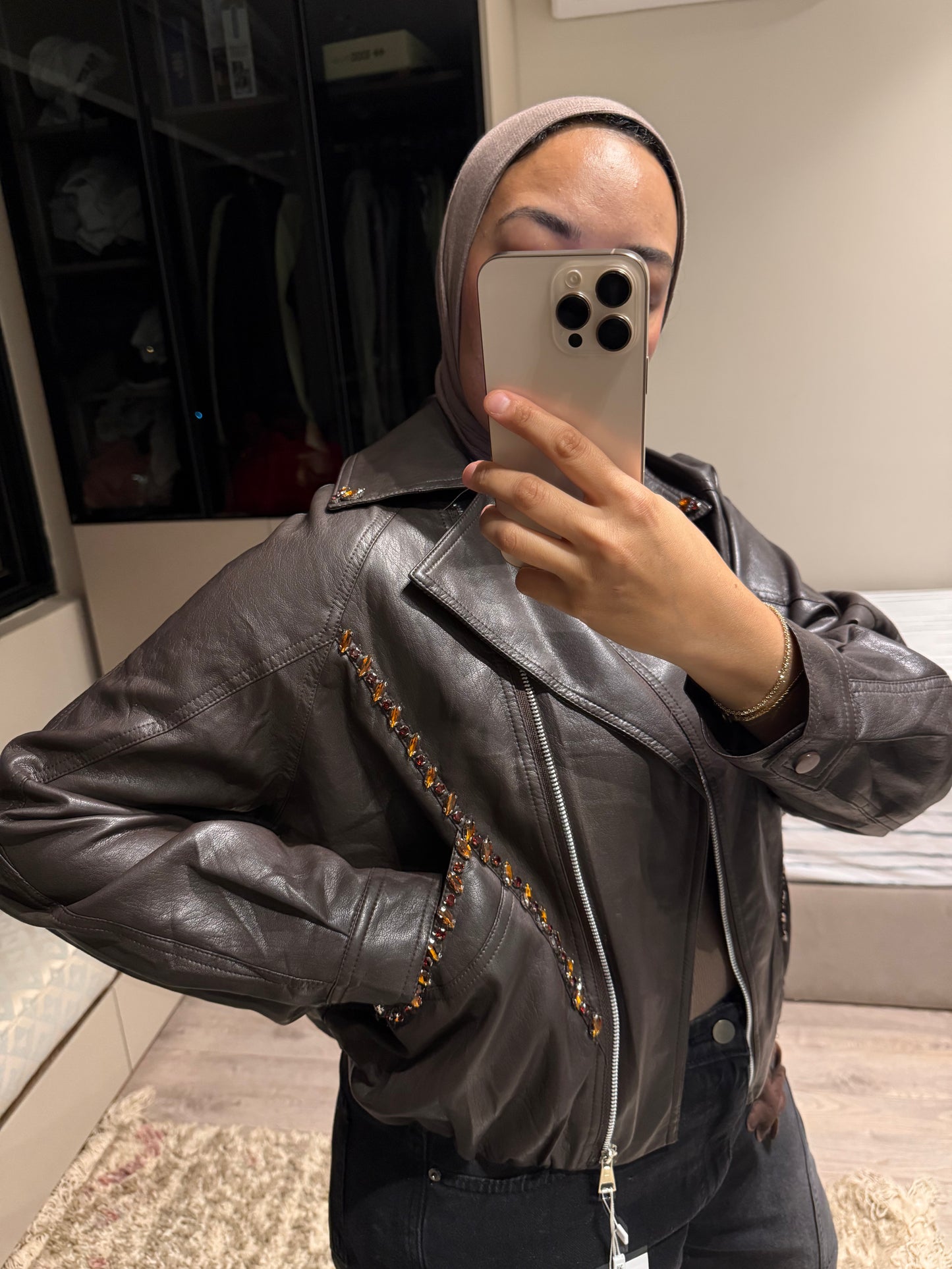 Premium Leather Jacket With Jewels