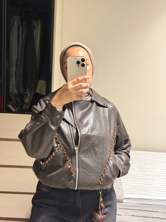 Premium Leather Jacket With Jewels