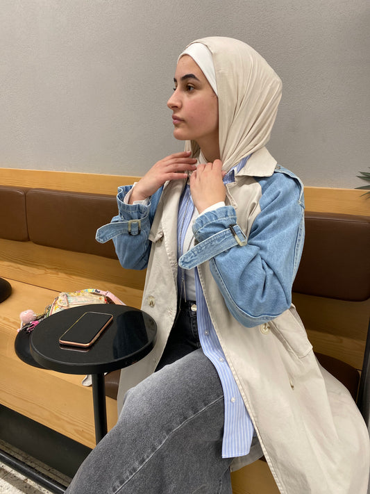 Denim Sleeve x Gabardine Trench Coat
