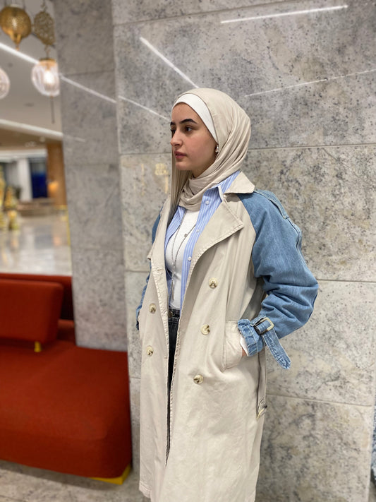 Denim Sleeve x Gabardine Trench Coat