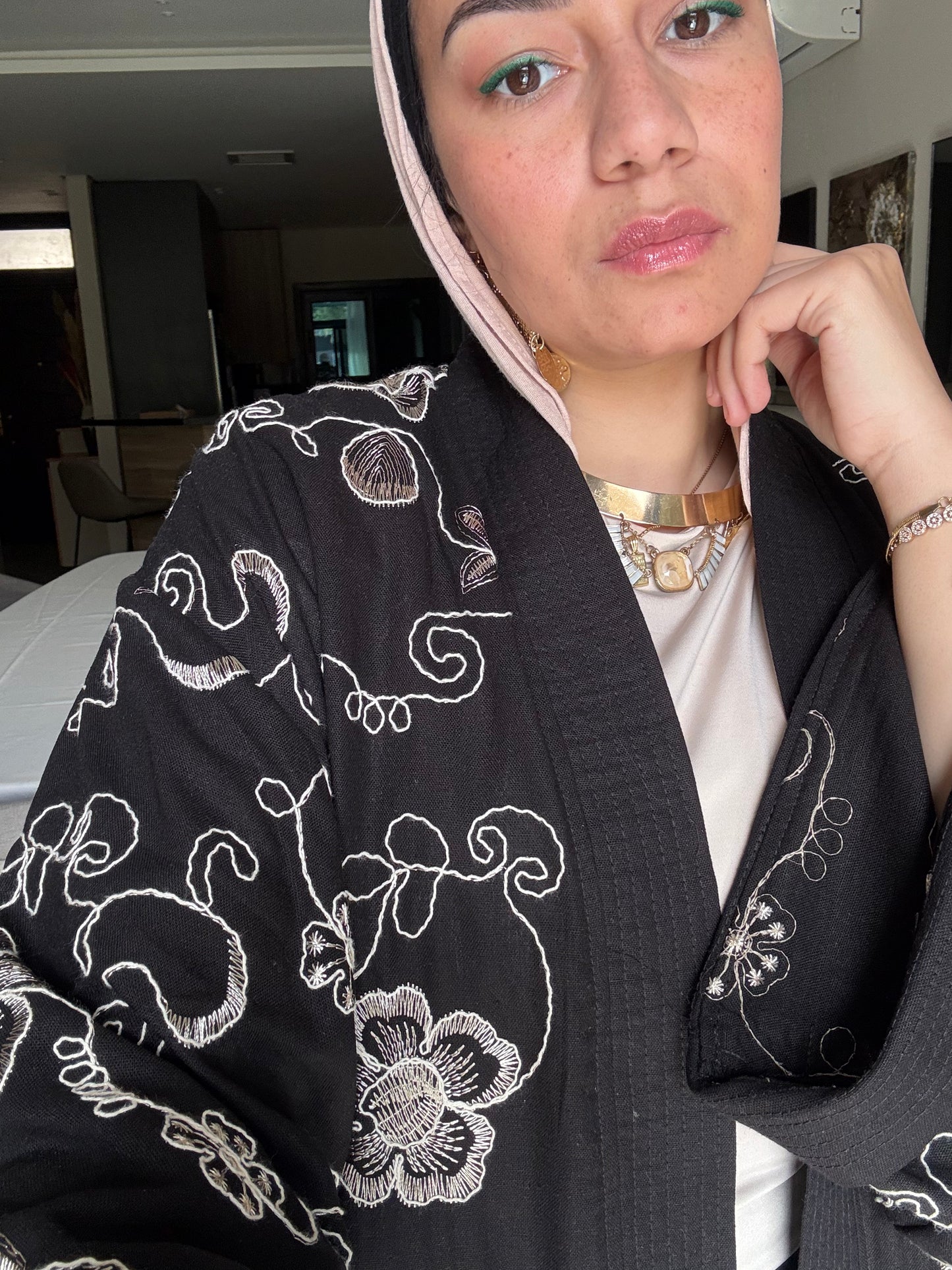 Long Embroidered Cardigan Set