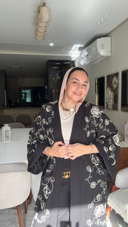 Long Embroidered Cardigan Set