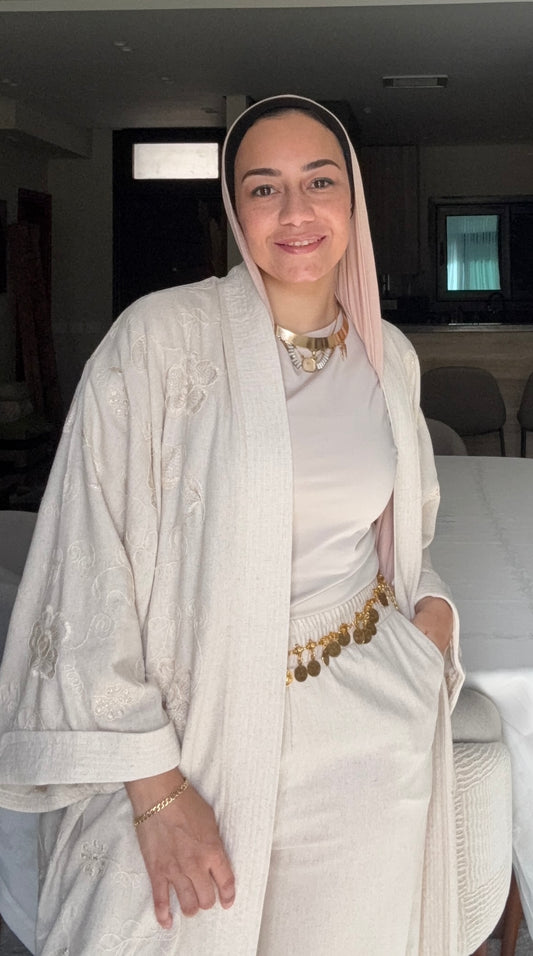 Long Embroidered Cardigan Set