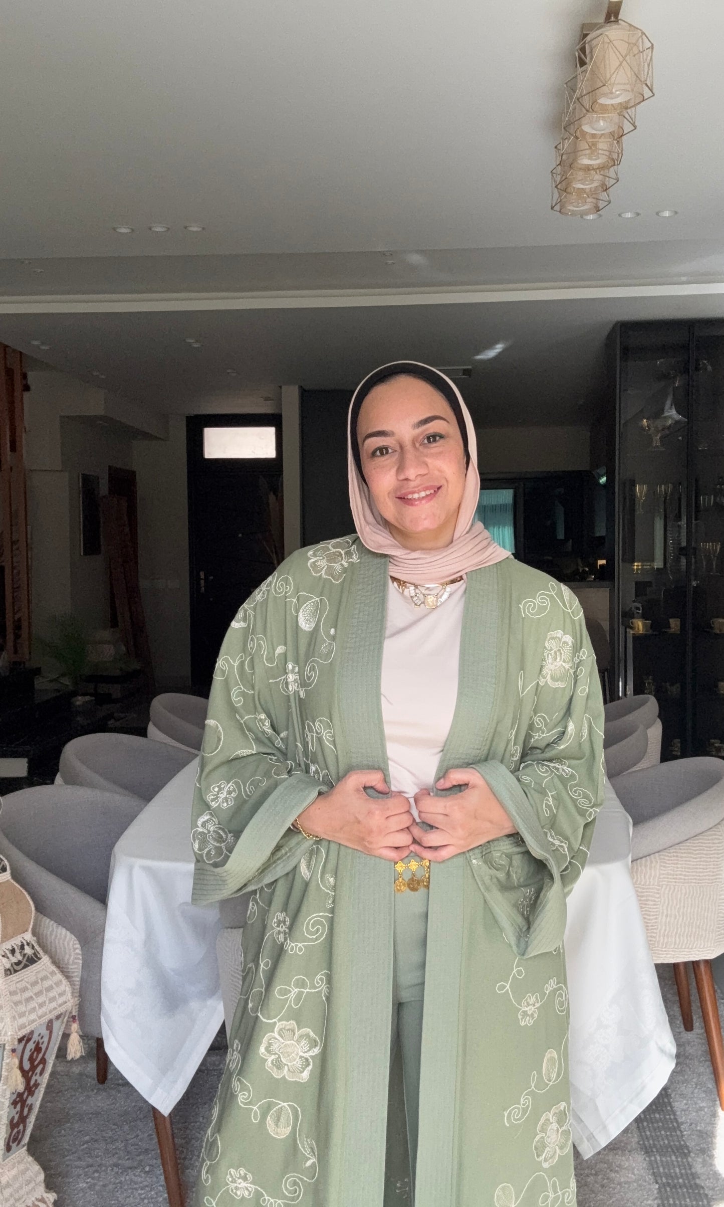 Long Embroidered Cardigan Set