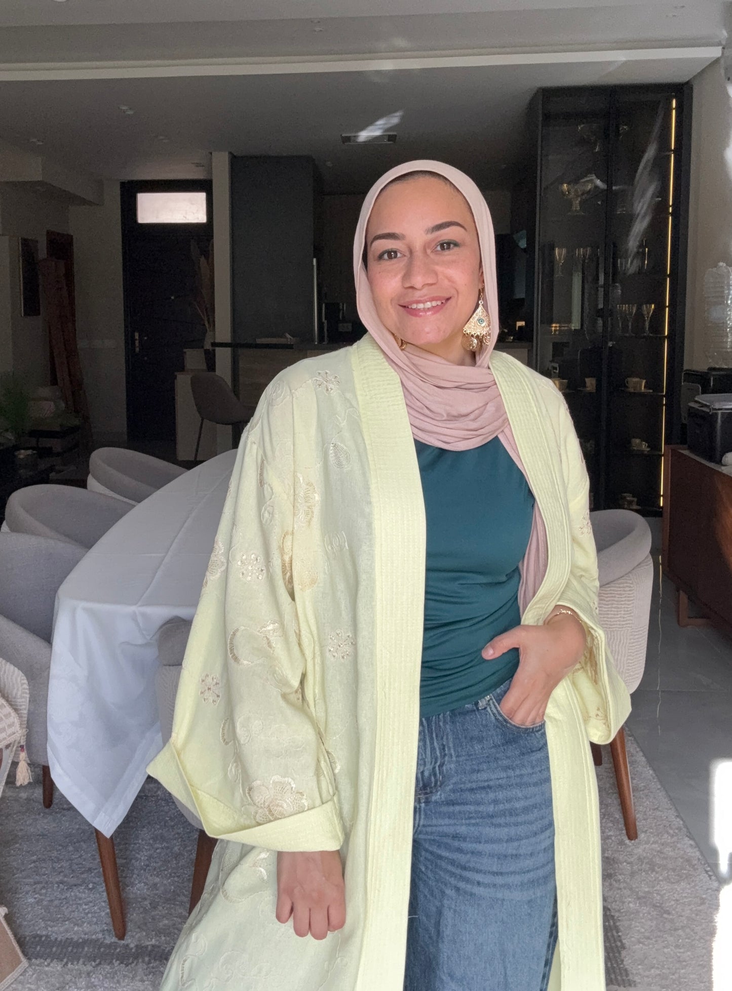 Long Embroidered Cardigan Set