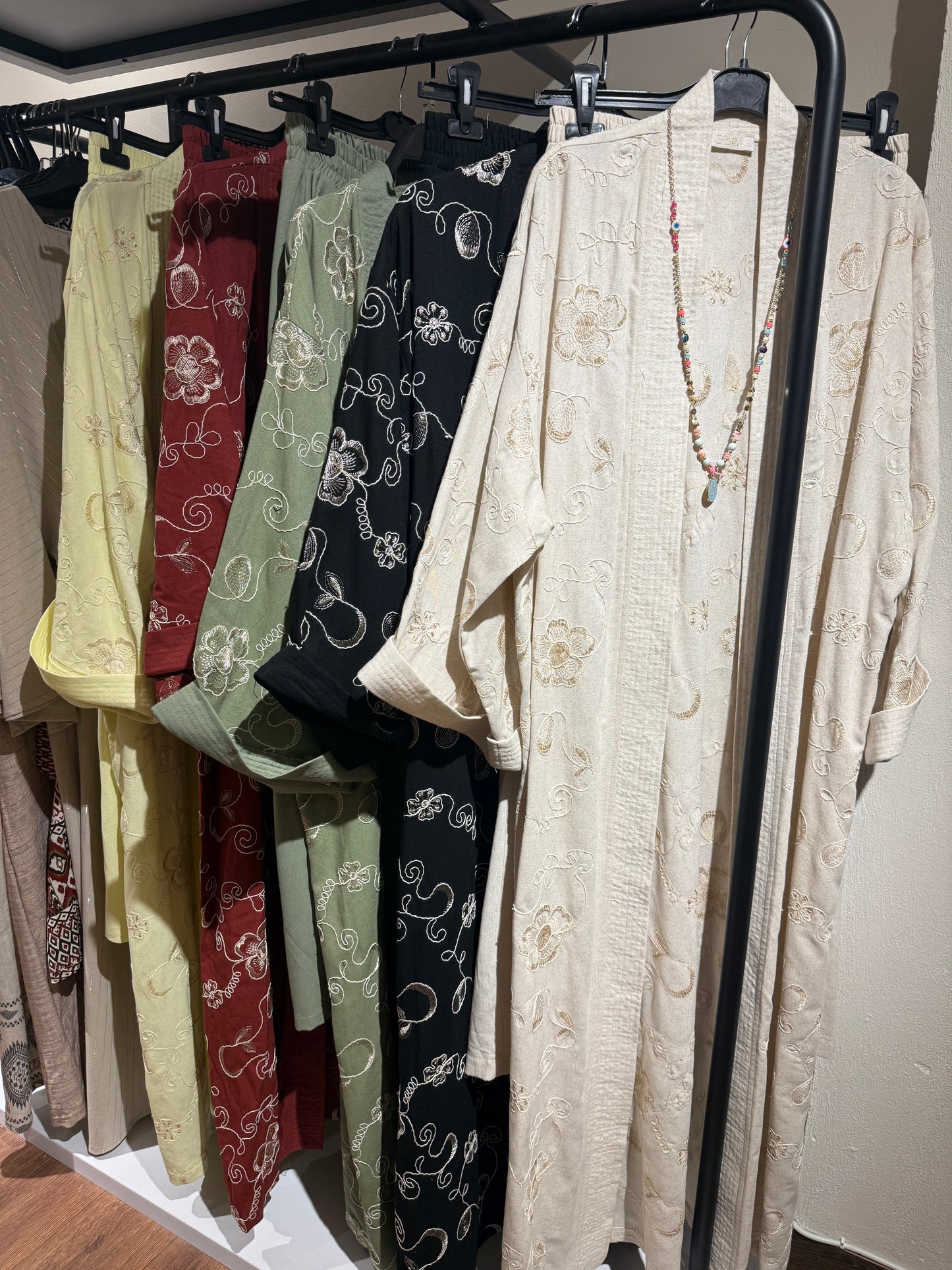 Long Embroidered Cardigan Set