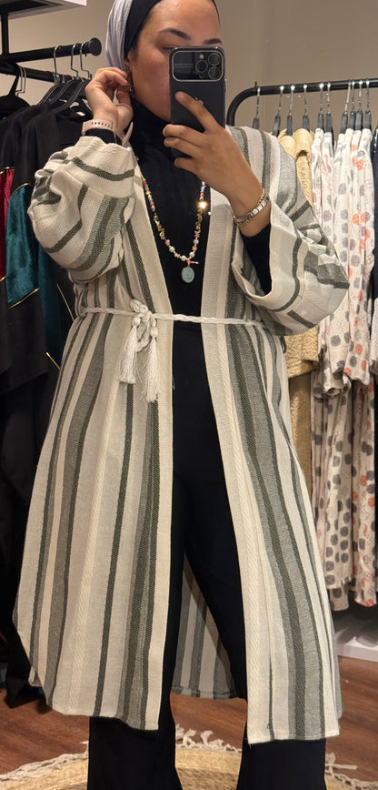Striped with Belt Cardigan