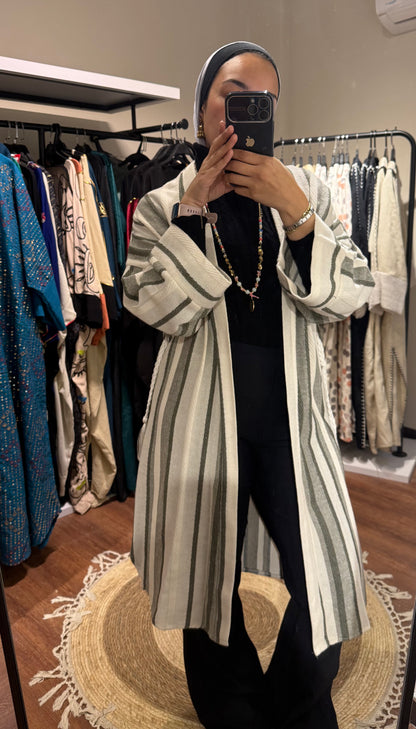 Striped with Belt Cardigan