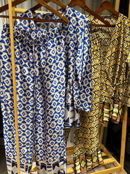 Muted Shine Patterned Pants Set